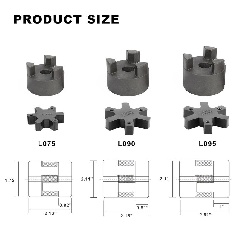 AUTOJARE 5/8" to 1" L095 3-Piece L-Jaw Coupling Set & Buna-N NBR Rubber Spider for Log Wood Splitter - Image 3